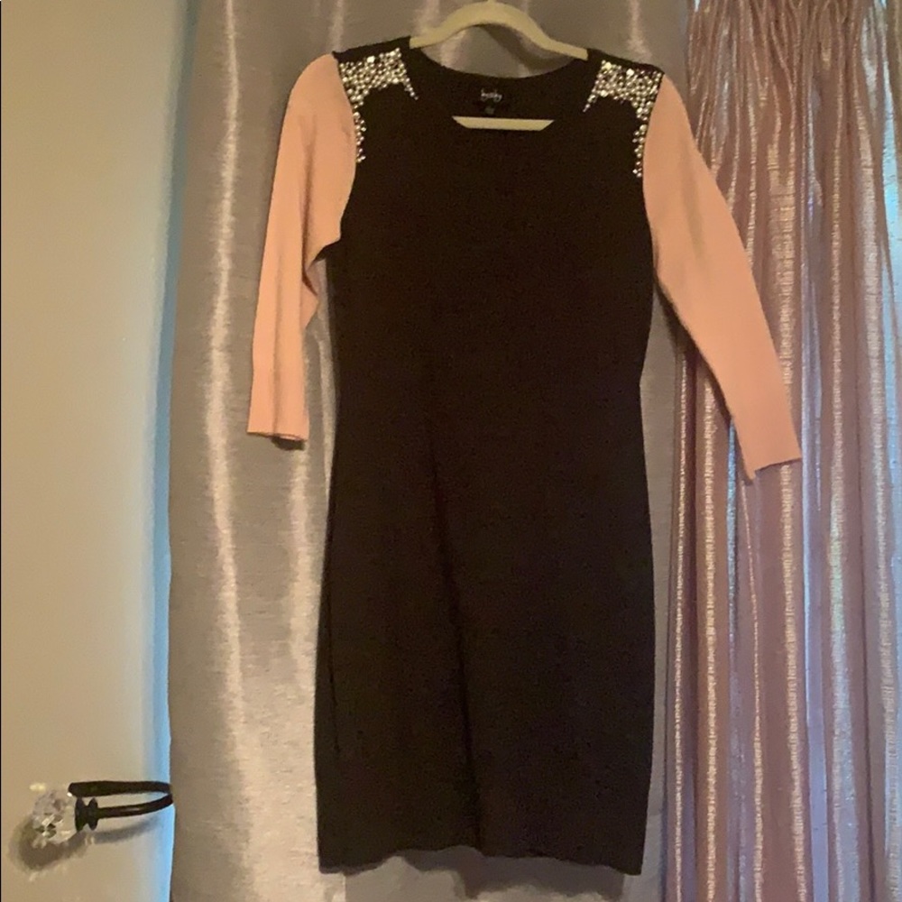 Short winter dress with pearls and bling accents
